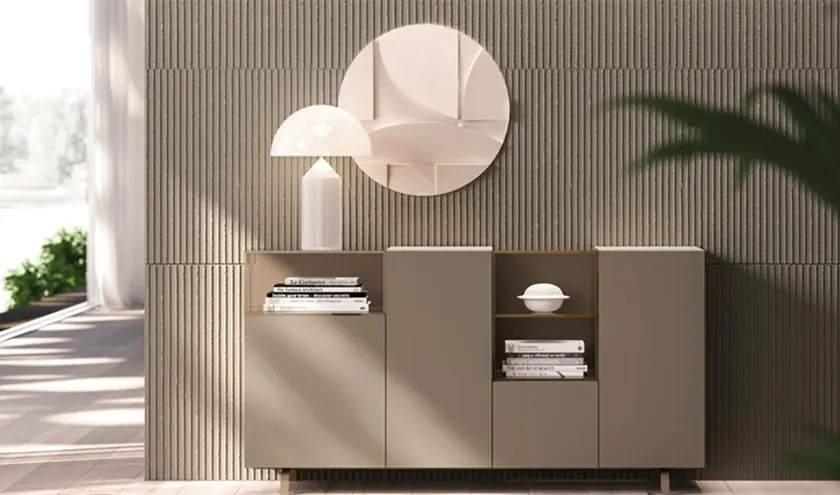 Madia Modulo©Orme Design, madia con elementi in vetro.