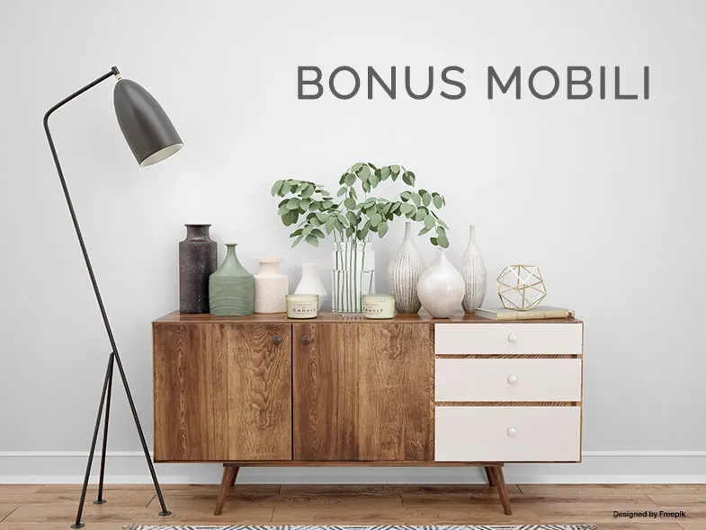 Mobile in legno con design moderno e scritta bonus mobili.