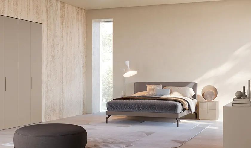 Composizione letto Aura. Comodini e comò Ilo, Orme Design programma notte