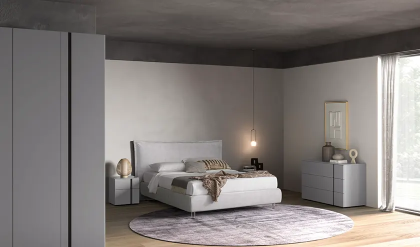 Composizione letto Nausicaa imbottito ed elementi Gruppo Aries, Orme Design programma notte