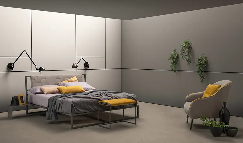 Letto imbottito modello Frame, Samoa Bside