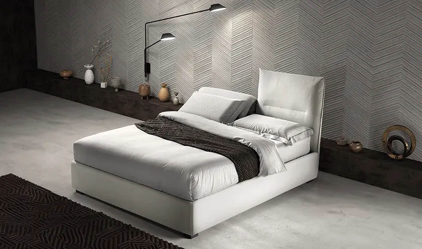Letto imbottito modello Sharp con testata reclinabile, Samoa Bside