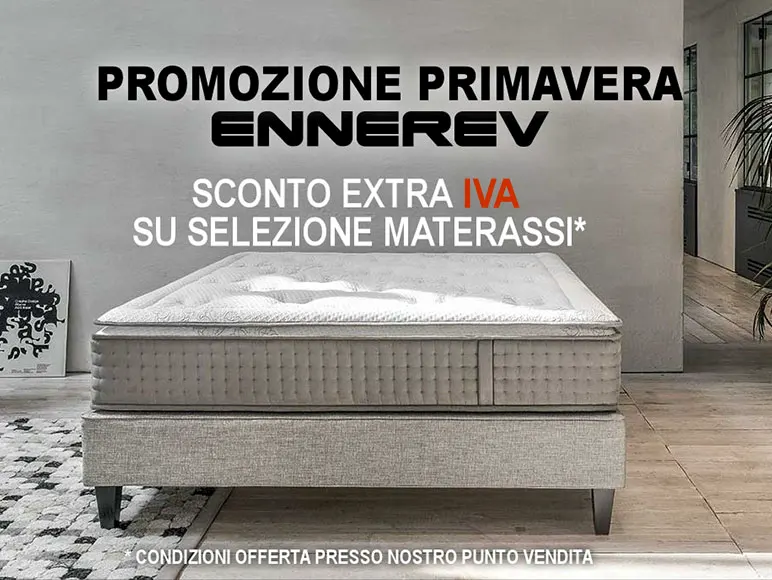 Immagine di un materasso con la frase promozione primavera Ennerev ben visibile al centro.