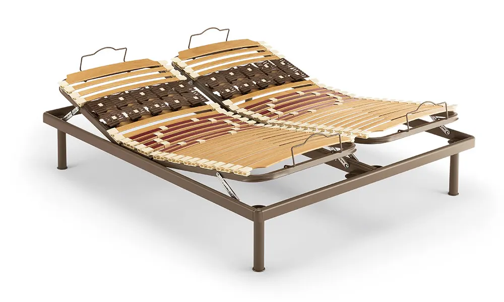 Rete Ennerev Fluttua 200, con doghe in legno, telaio in acciaio, movimento a 3 sezioni manuale, sostegno specifico per le spalle.