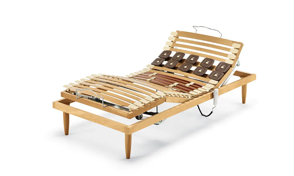 Rete Ennerev Pegasus 300, con doghe e telaio in legno, movimento a 5 sezioni, motorizzata, sostegno specifico per le spalle