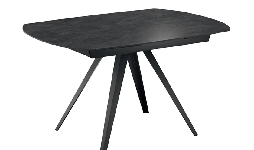 Tavolo allungabile modello Kyoto 140 - Piano in cemento grigio scuro e struttura in metallo verniciato.